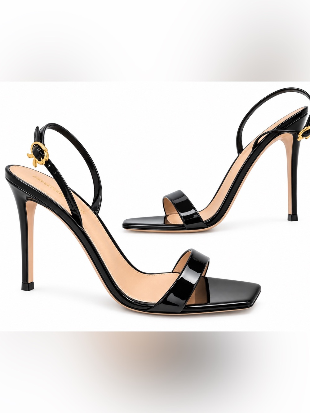 Gianvito Rossi Ribbon Stiletto 105 Black Patent Leather Sandals EU 40